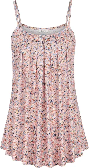 BEPEI Women Loose Casual Summer Pleated Flowy Sleeveless Camisole Tank Tops