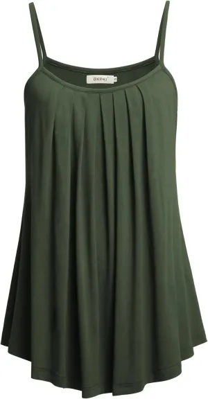 BEPEI Women Loose Casual Summer Pleated Flowy Sleeveless Camisole Tank Tops
