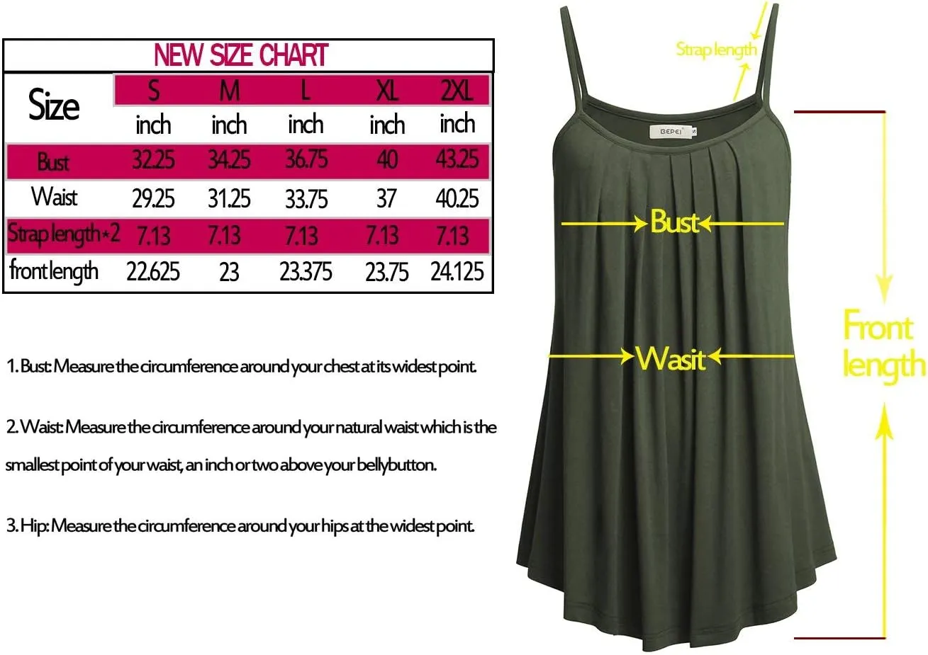 BEPEI Women Loose Casual Summer Pleated Flowy Sleeveless Camisole Tank Tops