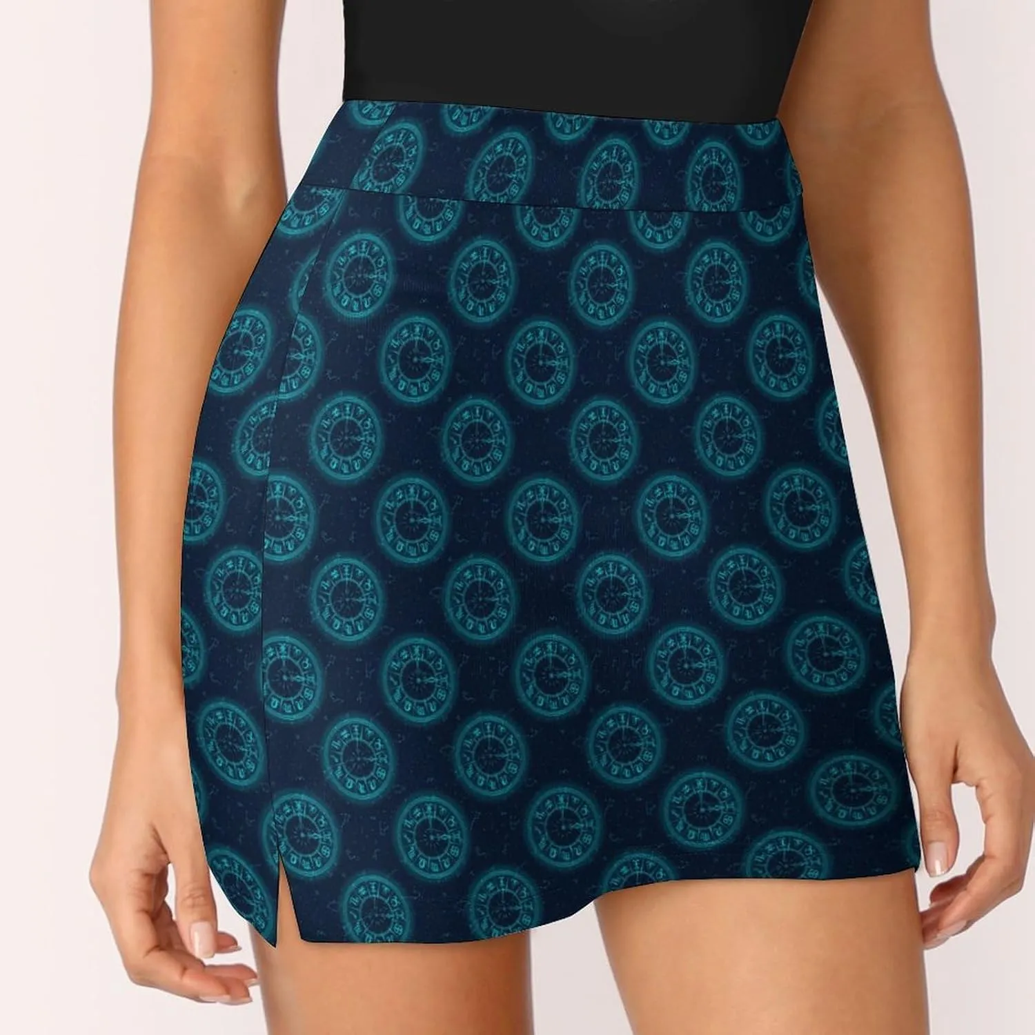 Black and Blue of Zodiac Signs Women's Mini Tennis Skirt with Shorts Underneath Athletic Workout Cute Skorts