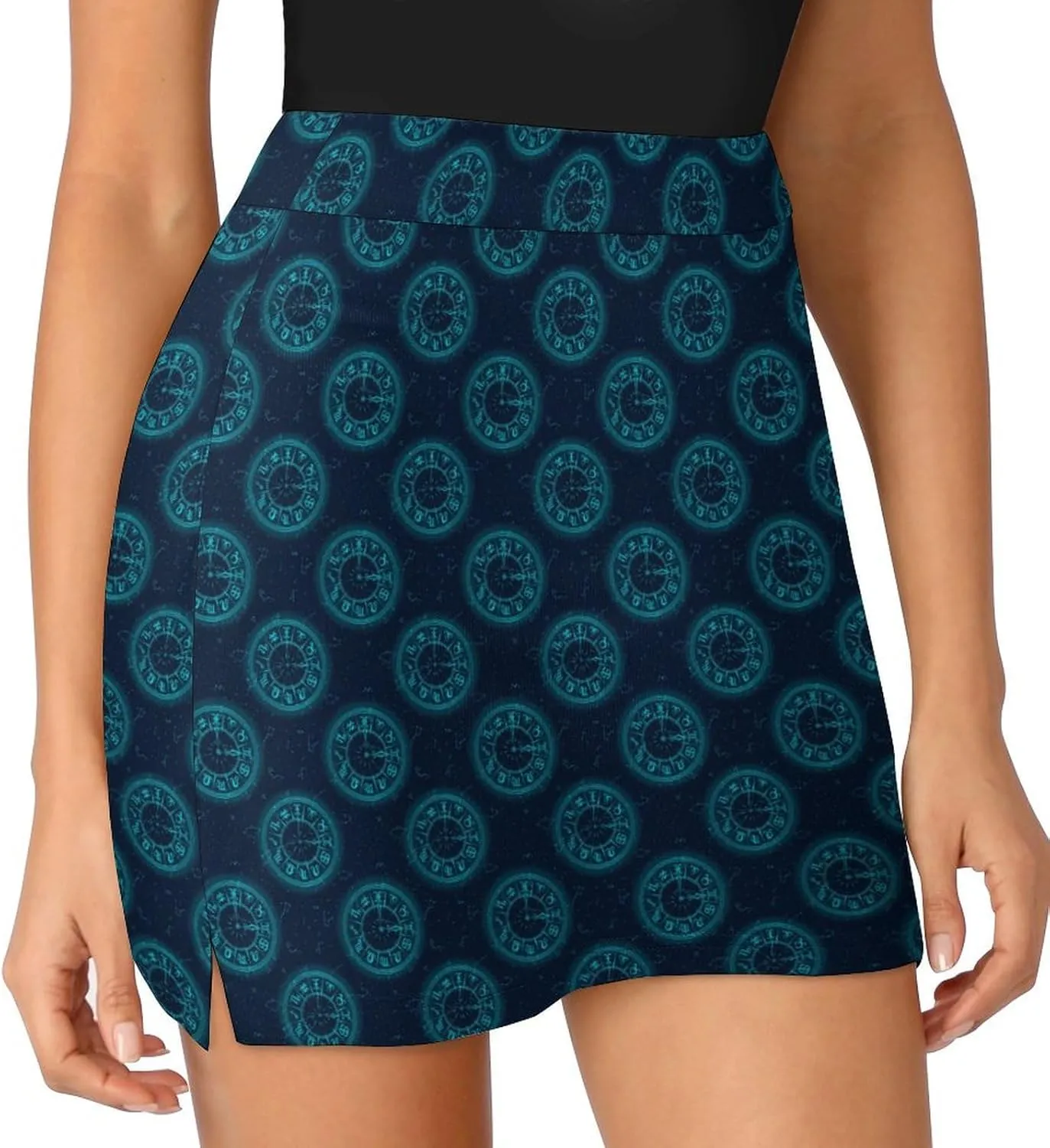 Black and Blue of Zodiac Signs Women's Mini Tennis Skirt with Shorts Underneath Athletic Workout Cute Skorts