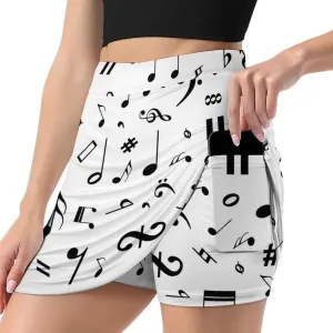 Black and White Music Notes Women's Mini Tennis Skirt with Shorts Underneath Athletic Workout Cute Skorts