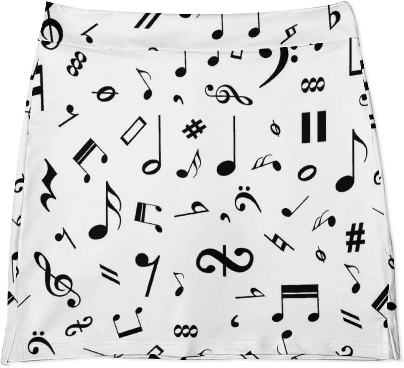 Black and White Music Notes Women's Mini Tennis Skirt with Shorts Underneath Athletic Workout Cute Skorts