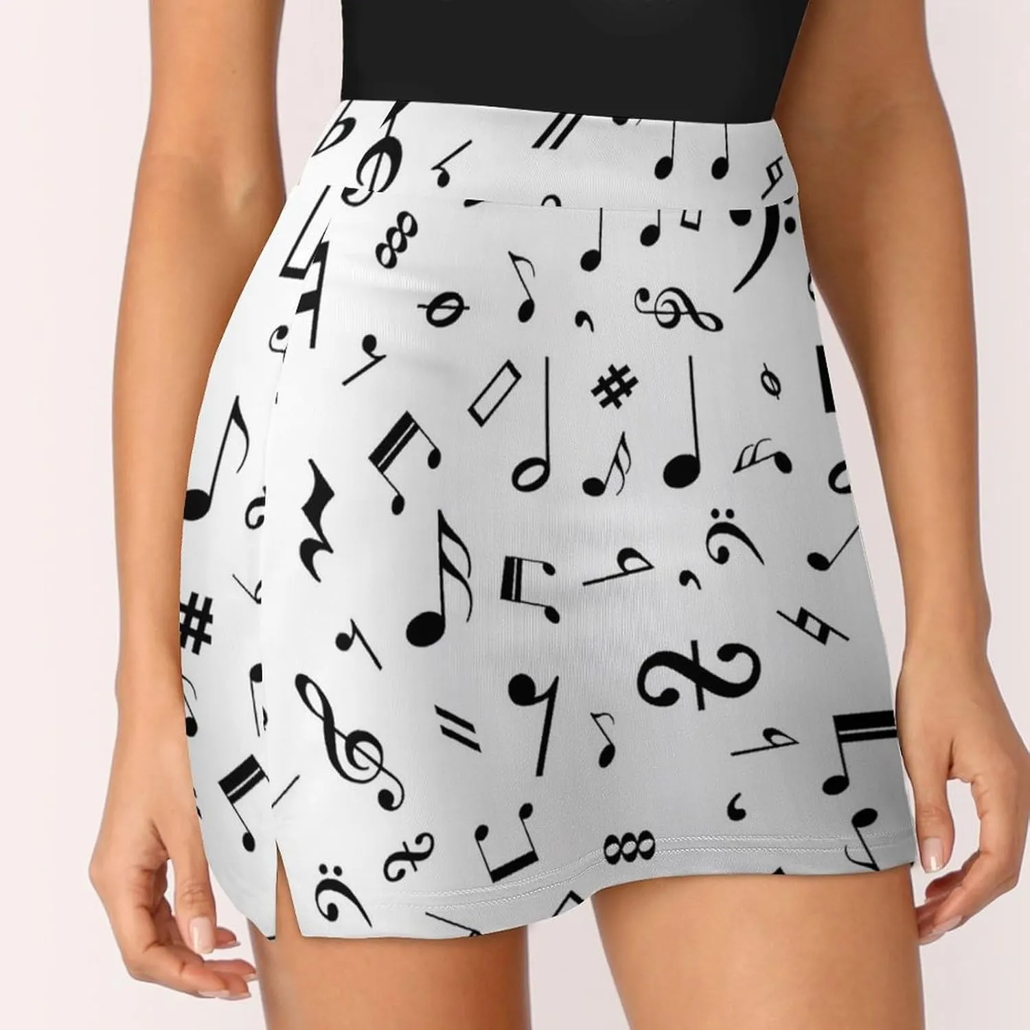 Black and White Music Notes Women's Mini Tennis Skirt with Shorts Underneath Athletic Workout Cute Skorts