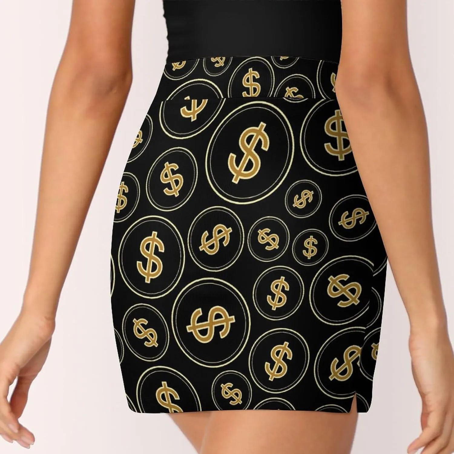 Black Gold Dollars Women's Mini Tennis Skirt with Shorts Underneath Athletic Workout Cute Skorts
