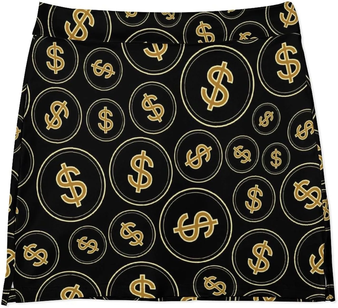 Black Gold Dollars Women's Mini Tennis Skirt with Shorts Underneath Athletic Workout Cute Skorts