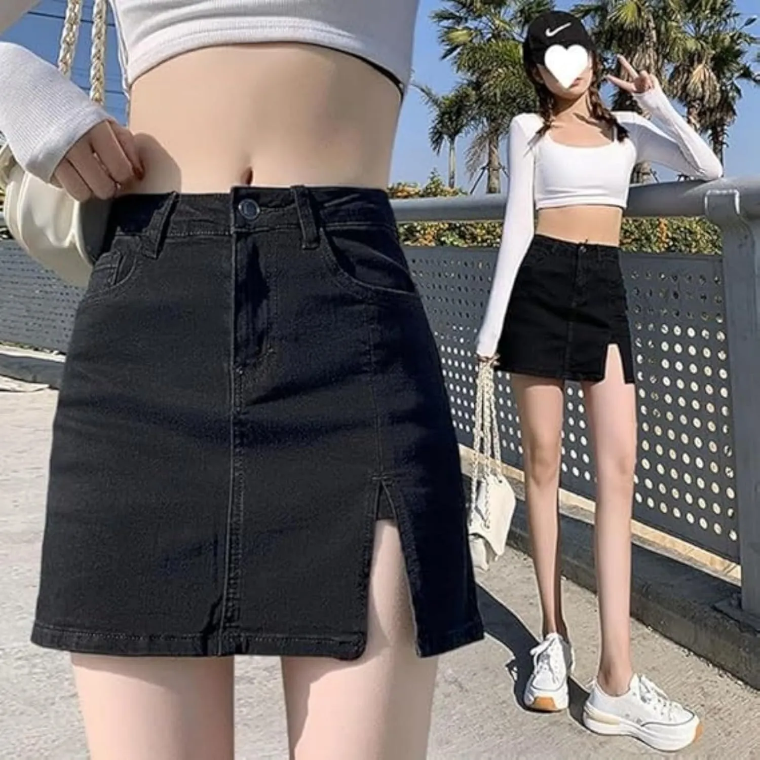 Bloomy Jean Skorts, LookbookStore Jean Skorts for Woman High Waisted Casual Stretchy Denim Skirt Side Split