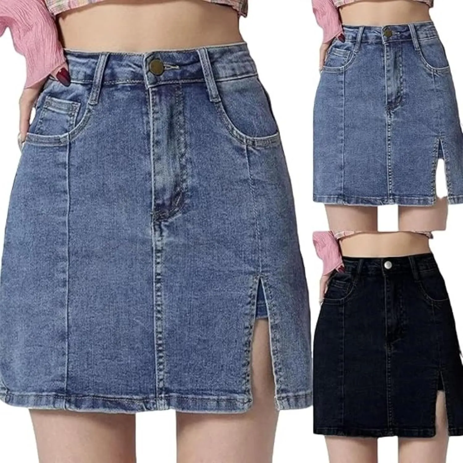 Bloomy Jean Skorts, LookbookStore Jean Skorts for Woman High Waisted Casual Stretchy Denim Skirt Side Split