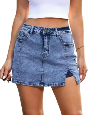 Bloomy Jean Skorts,Bloomy Skorts,Woman High Waisted Casual Stretchy Denim Skirt Side Split Mini Skirts