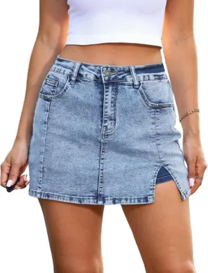 Bloomy Jean Skorts,Bloomy Skorts,Woman High Waisted Casual Stretchy Denim Skirt Side Split Mini Skirts
