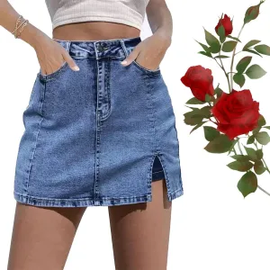 Bloomy Skorts,Bloomy Jean Skorts,Bloomyskorts,Women's High Waisted Jean Shorts Stretchy Denim Mini Skirt Side Slit