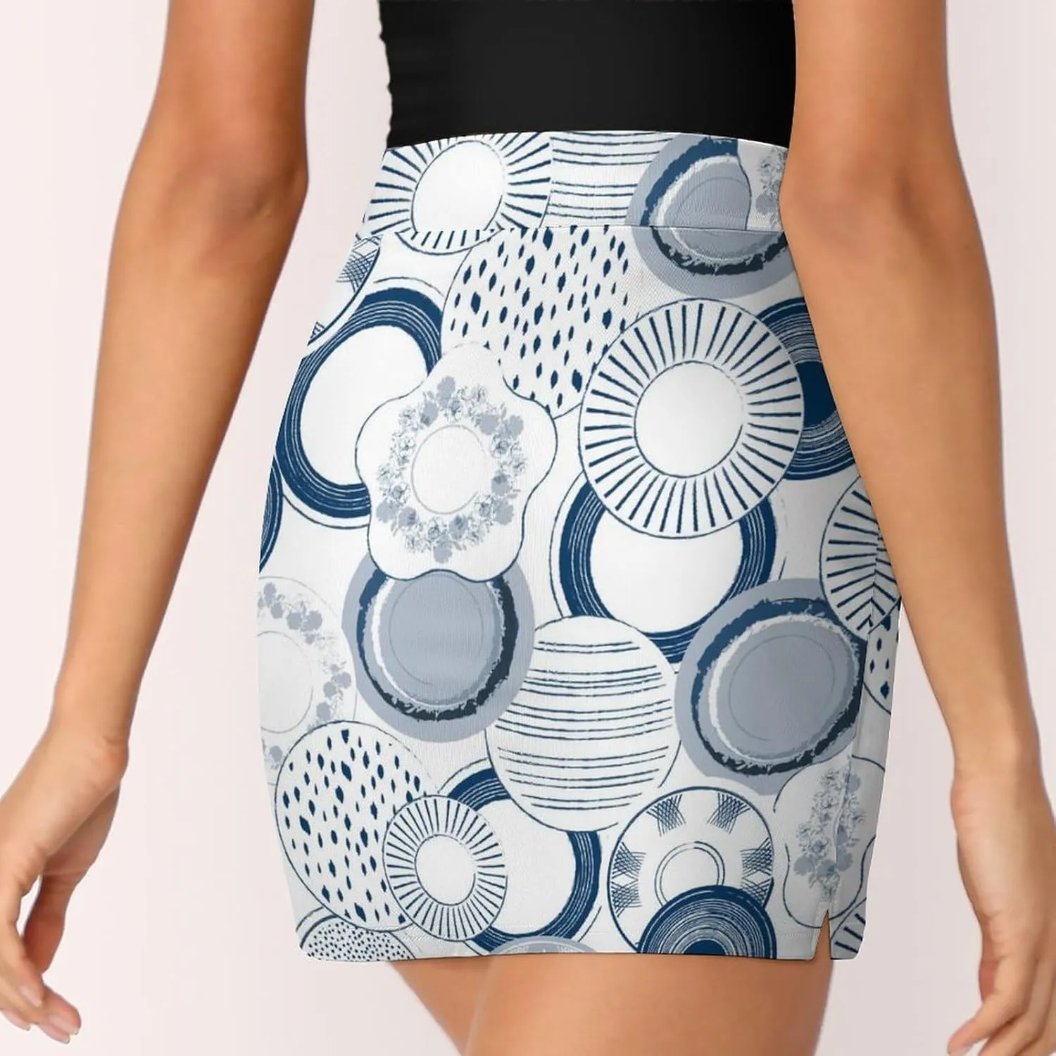 Blue and White Ceramic Porcelain Women's Mini Tennis Skirt with Shorts Underneath Athletic Workout Cute Skorts