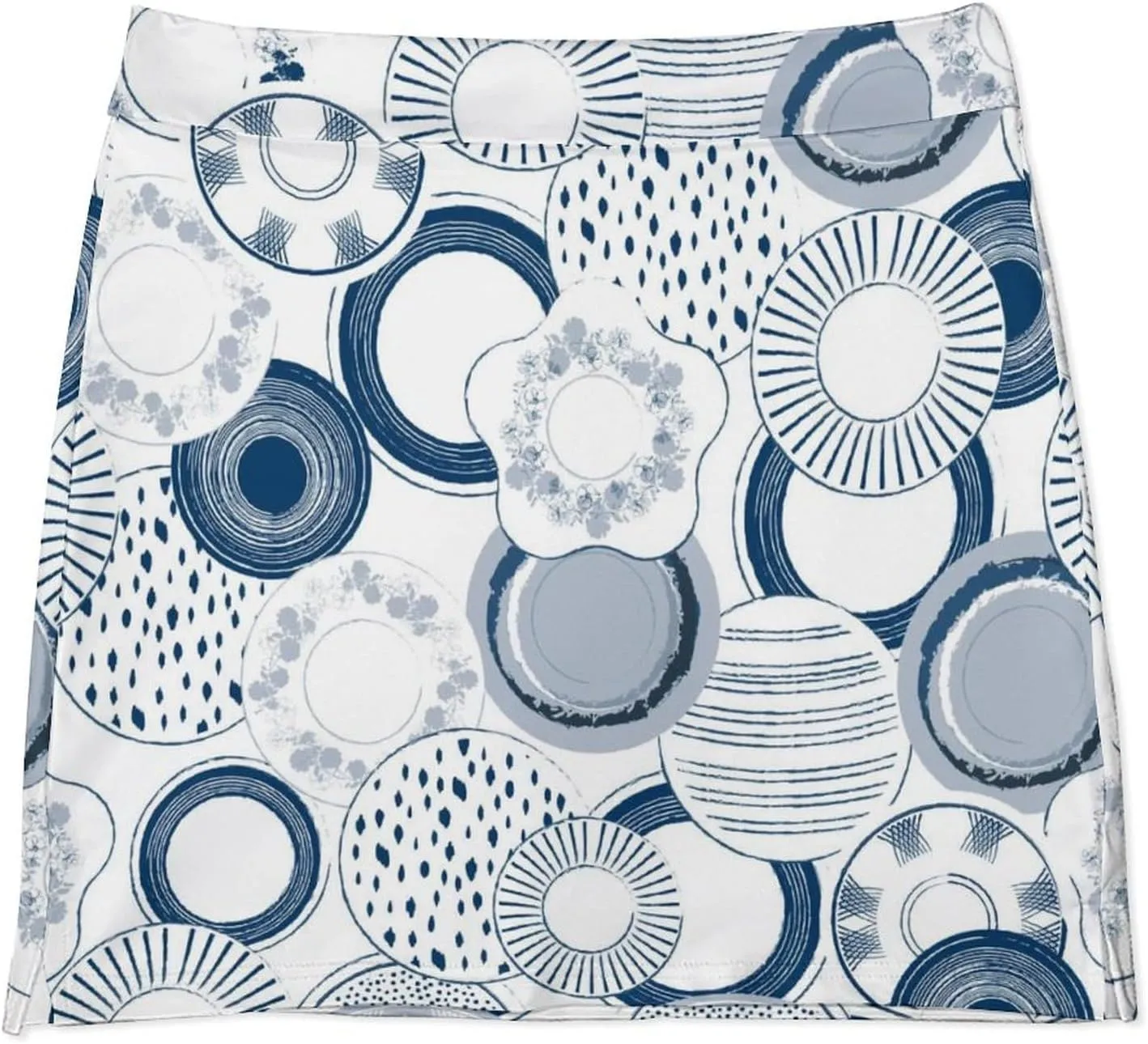 Blue and White Ceramic Porcelain Women's Mini Tennis Skirt with Shorts Underneath Athletic Workout Cute Skorts