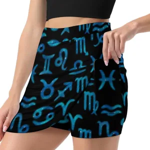 Blue Zodiac Horoskope Signs Women's Mini Tennis Skirt with Shorts Underneath Athletic Workout Cute Skorts