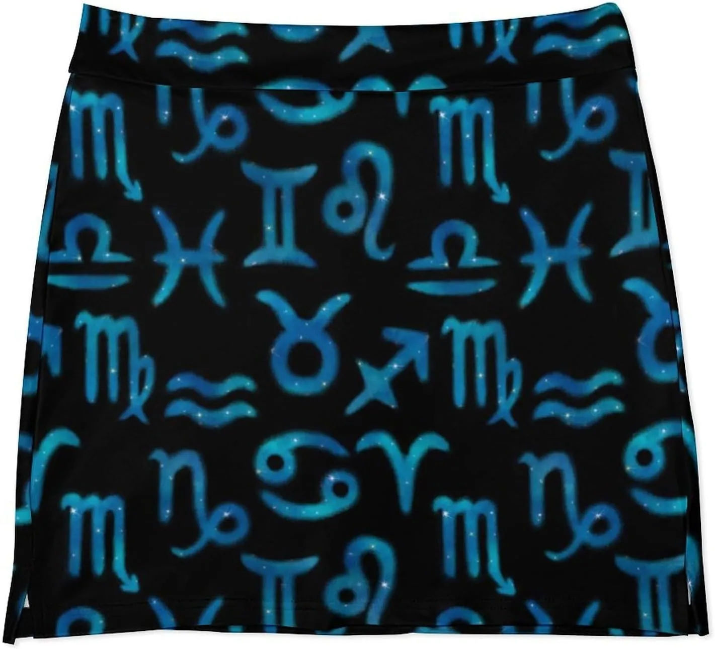 Blue Zodiac Horoskope Signs Women's Mini Tennis Skirt with Shorts Underneath Athletic Workout Cute Skorts