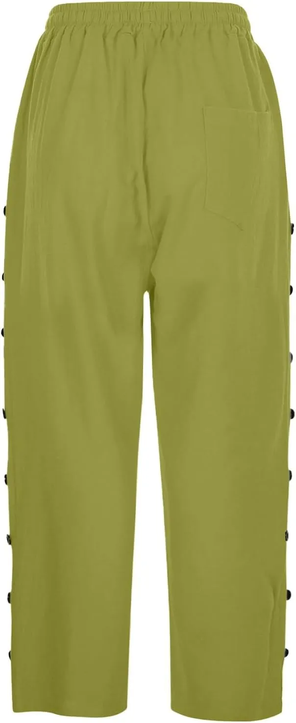 Boho Linen Pants for Women 2025 Women's Fashion Solid Color Cotton Linen Elastic Pants Beach Casual Trousers