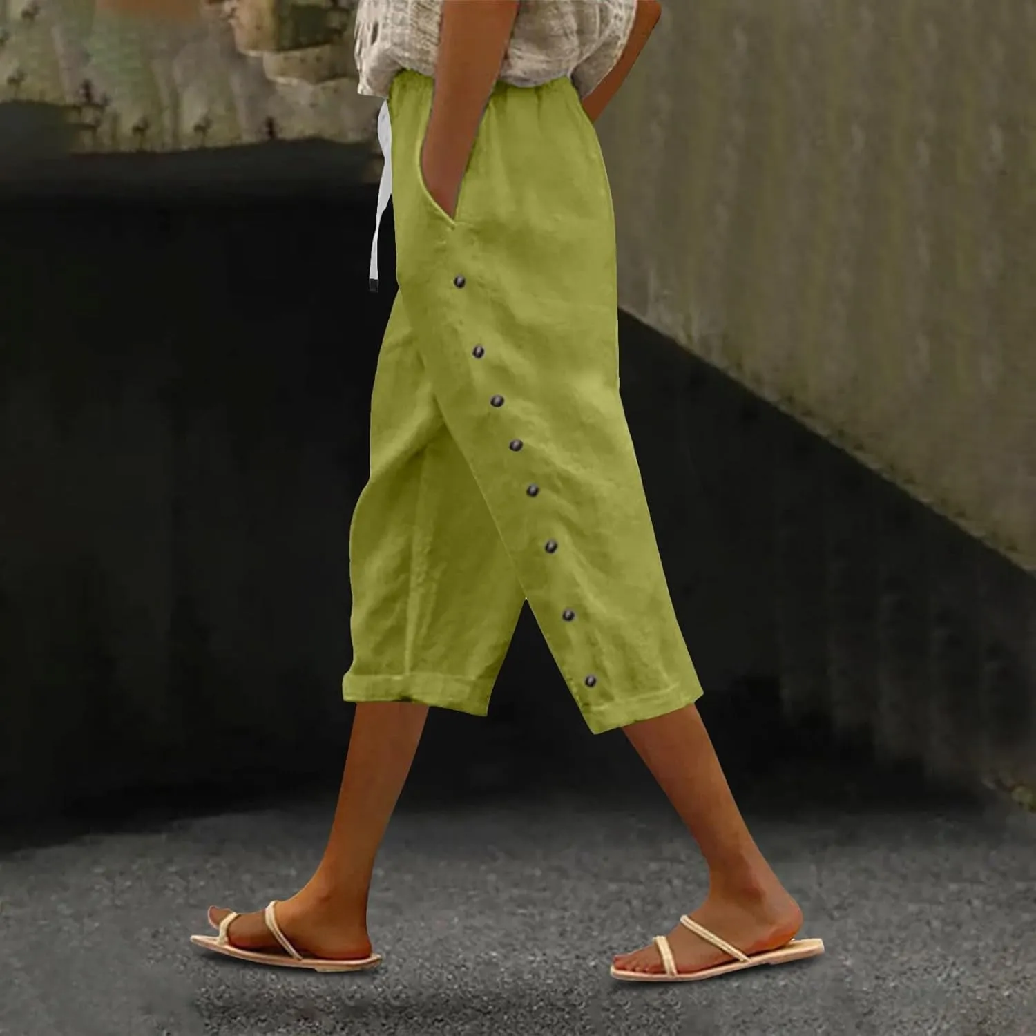 Boho Linen Pants for Women 2025 Women's Fashion Solid Color Cotton Linen Elastic Pants Beach Casual Trousers