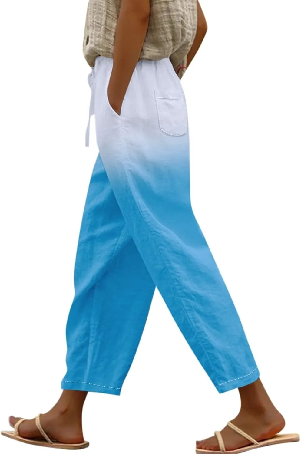 Boho Summer Capris for Women Linen Cropped Pants with Adjustable Drawstring Wide Leg 2025 Travel Casual
