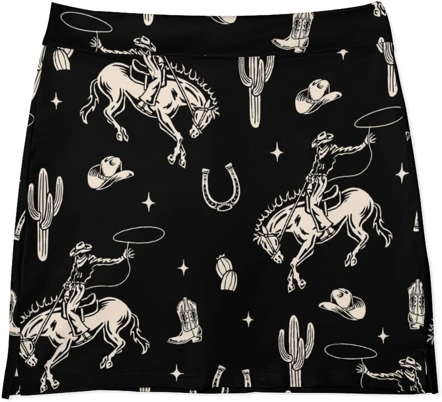 Boho Western Theme with Cactus Women's Mini Tennis Skirt with Shorts Underneath Athletic Workout Cute Skorts