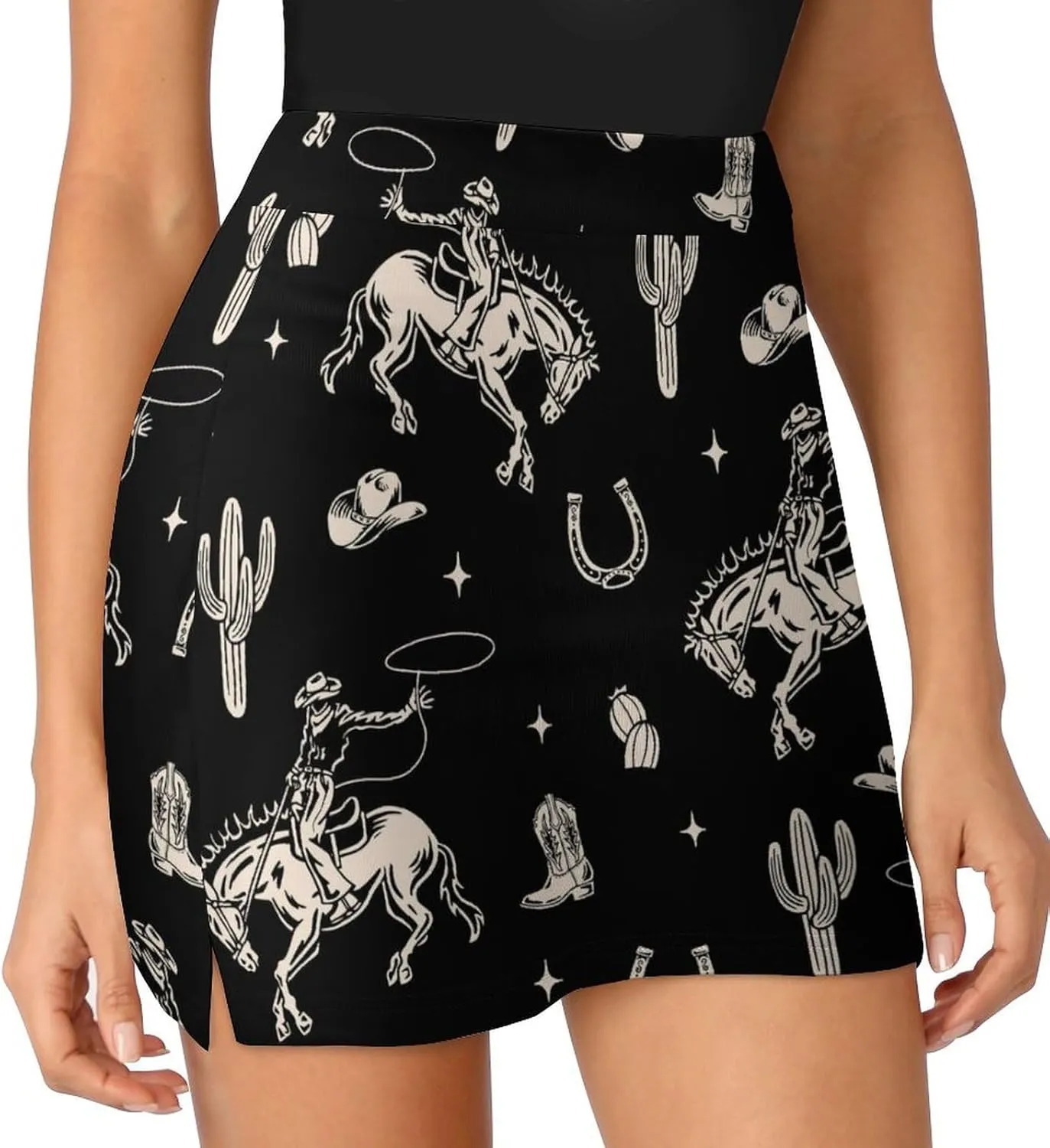 Boho Western Theme with Cactus Women's Mini Tennis Skirt with Shorts Underneath Athletic Workout Cute Skorts