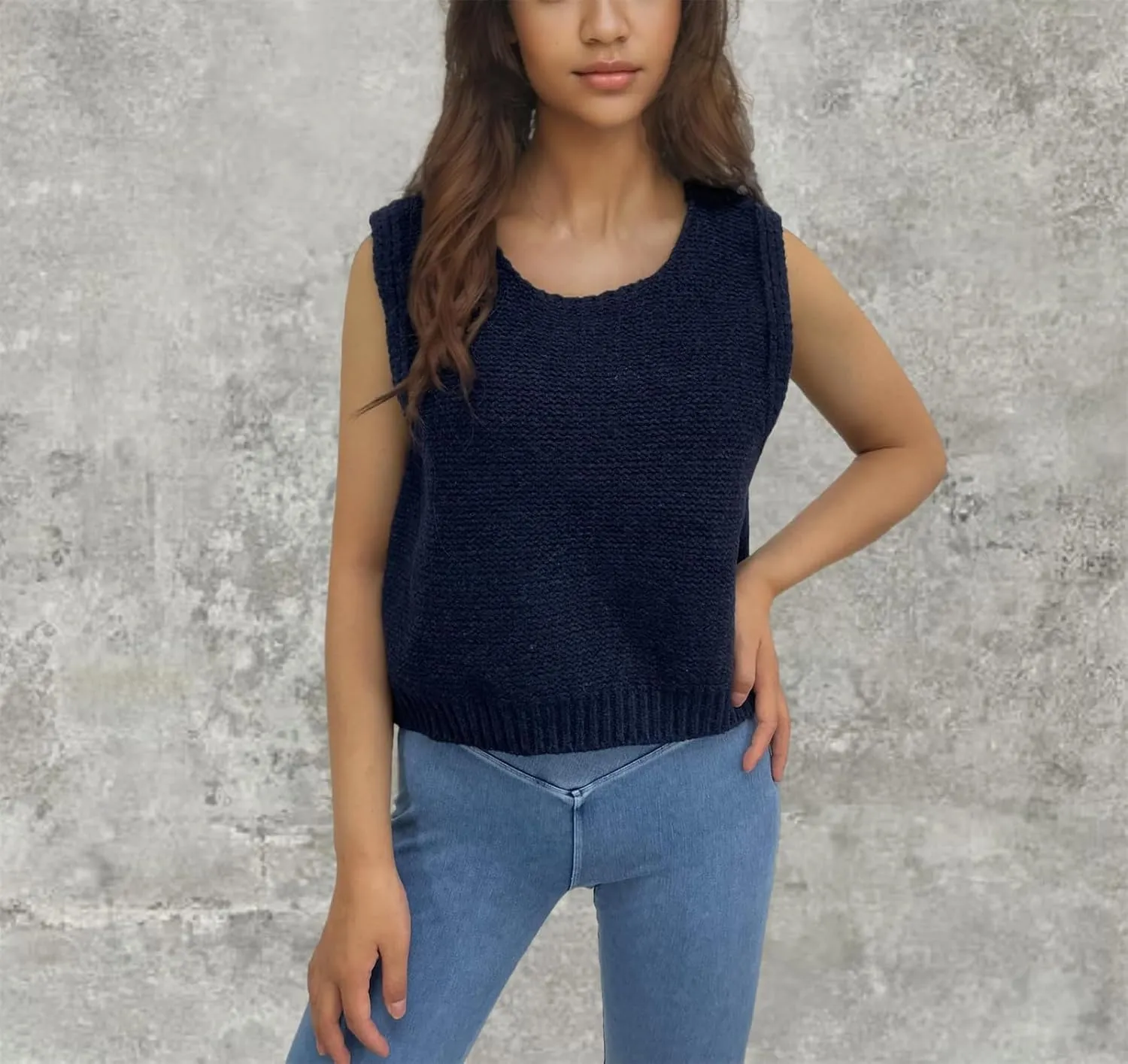 Bow Tie Back Sweater Vest for Women, Y2k Sweater Vest Top Casual Crop Knit Cardigan Vest, Crewneck Sleeveless Knit Vest