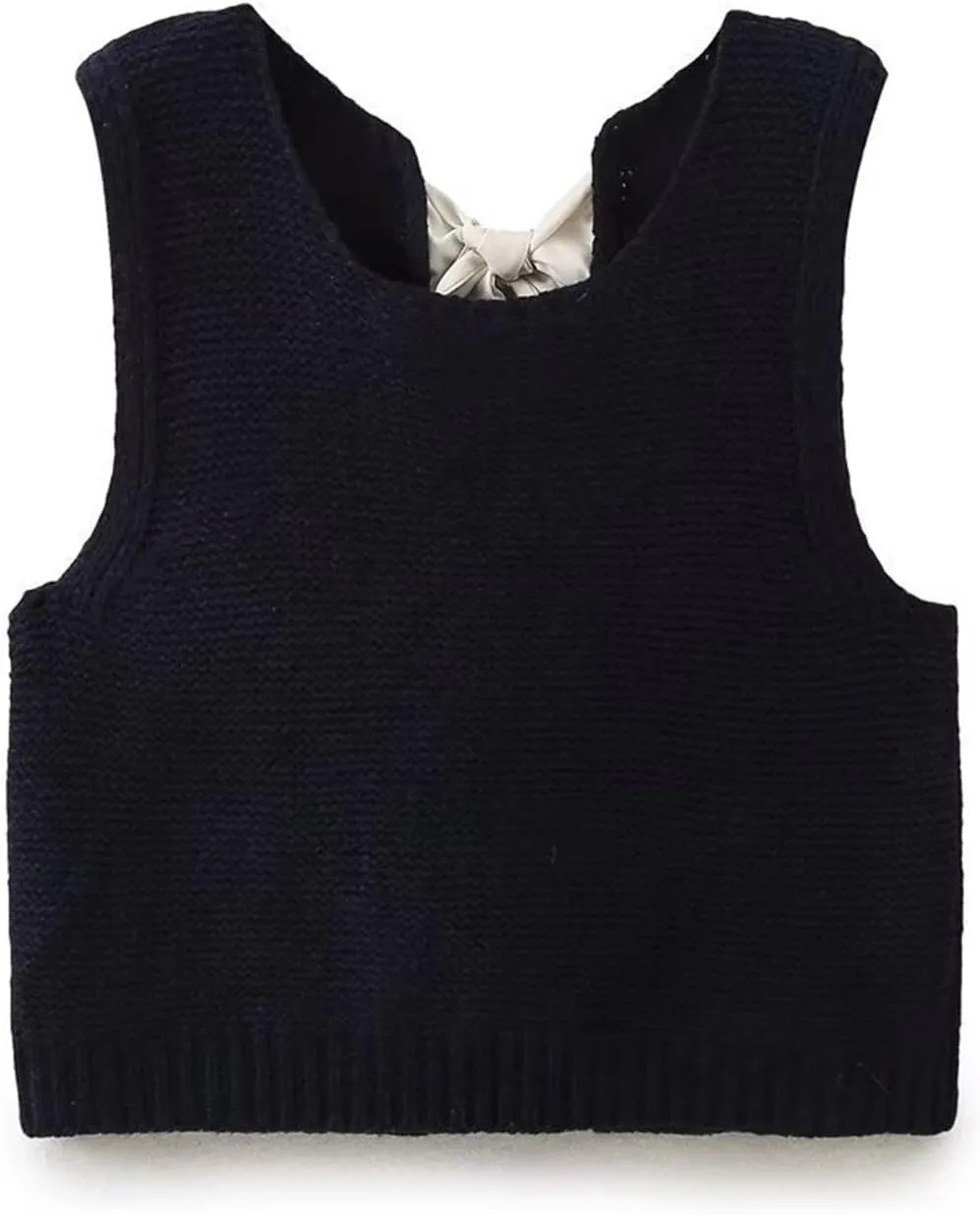 Bow Tie Back Sweater Vest for Women, Y2k Sweater Vest Top Casual Crop Knit Cardigan Vest, Crewneck Sleeveless Knit Vest