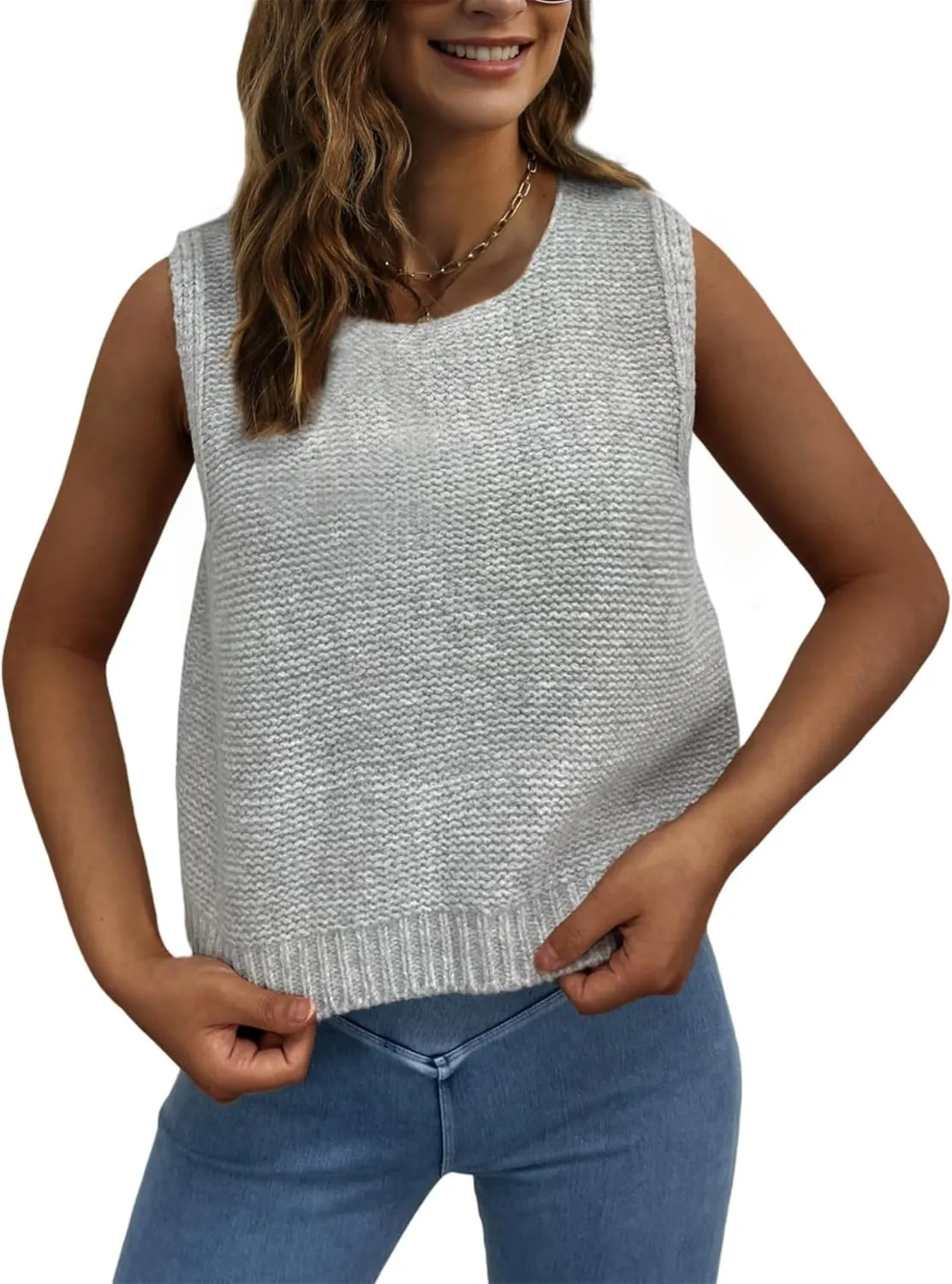 Bow Tie Back Sweater Vest for Women, Y2k Sweater Vest Top Casual Crop Knit Cardigan Vest, Crewneck Sleeveless Knit Vest
