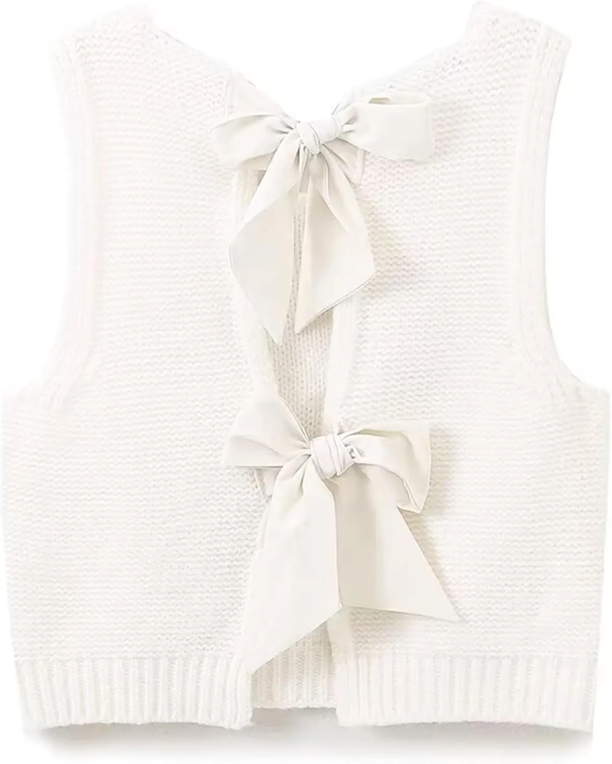 Bow Tie Back Sweater Vest for Women, Y2k Sweater Vest Top Casual Crop Knit Cardigan Vest, Crewneck Sleeveless Knit Vest
