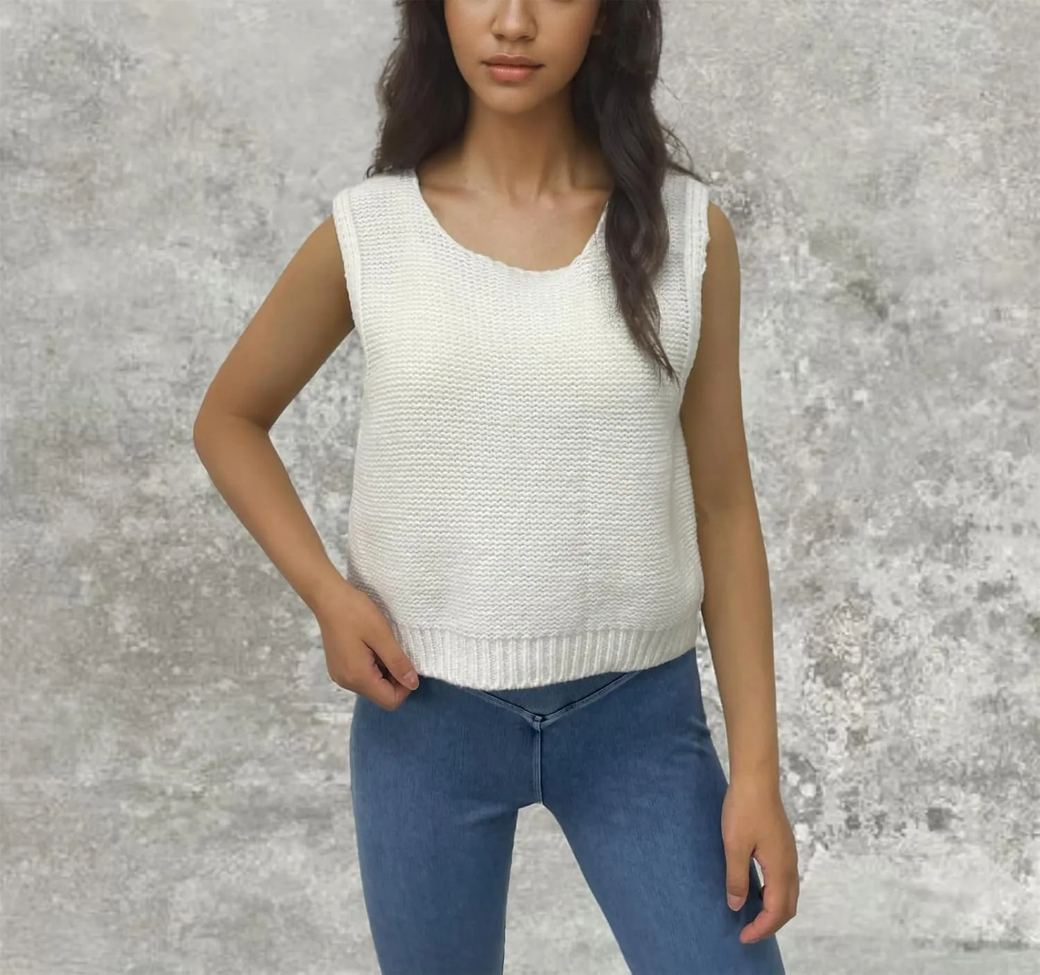Bow Tie Back Sweater Vest for Women, Y2k Sweater Vest Top Casual Crop Knit Cardigan Vest, Crewneck Sleeveless Knit Vest