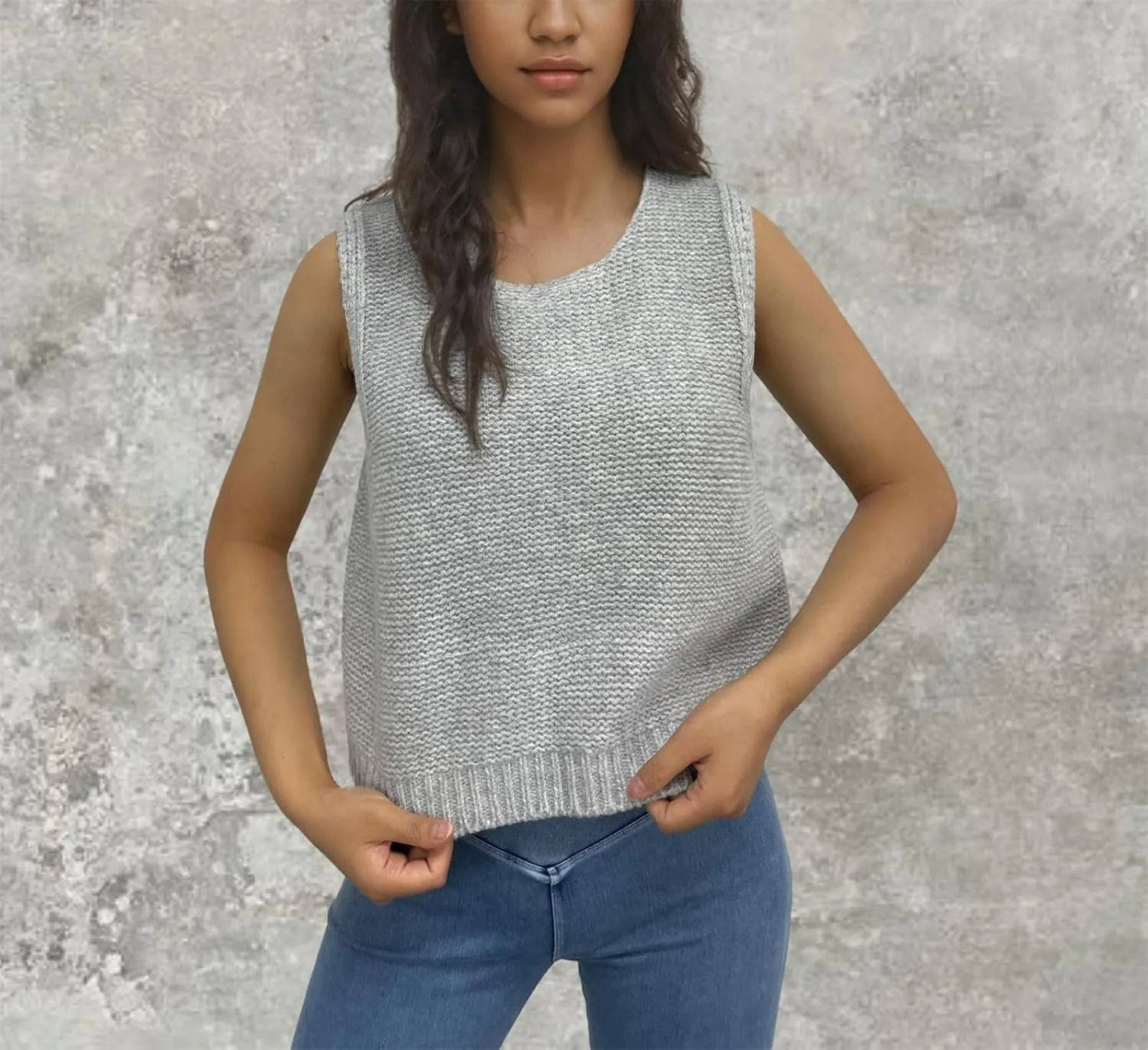 Bow Tie Back Sweater Vest for Women, Y2k Sweater Vest Top Casual Crop Knit Cardigan Vest, Crewneck Sleeveless Knit Vest