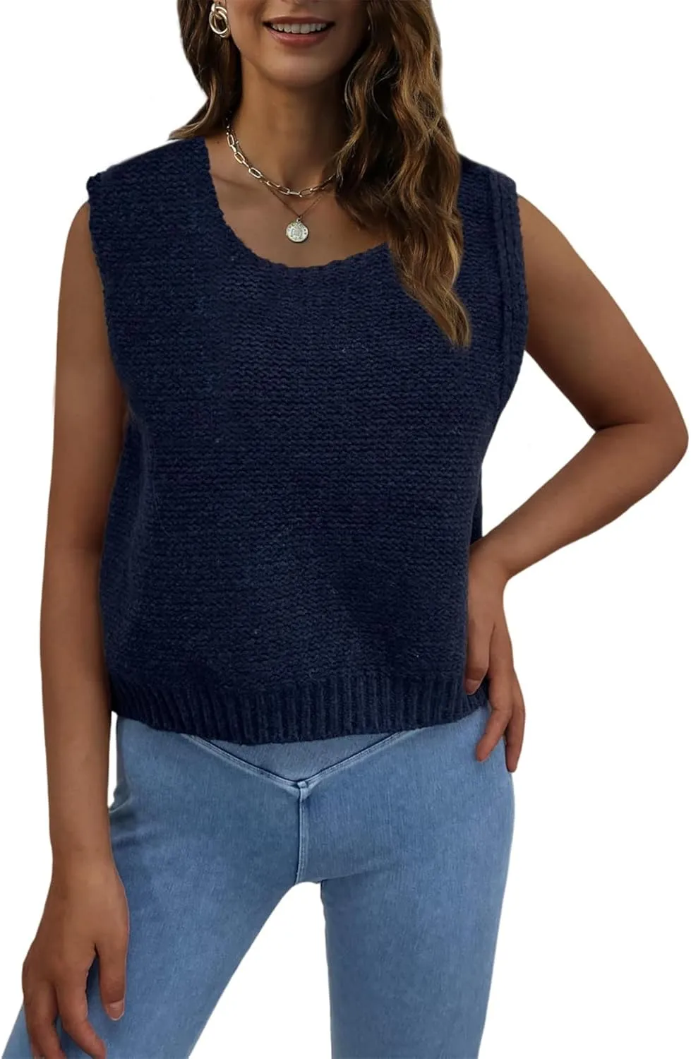 Bow Tie Back Sweater Vest for Women, Y2k Sweater Vest Top Casual Crop Knit Cardigan Vest, Crewneck Sleeveless Knit Vest