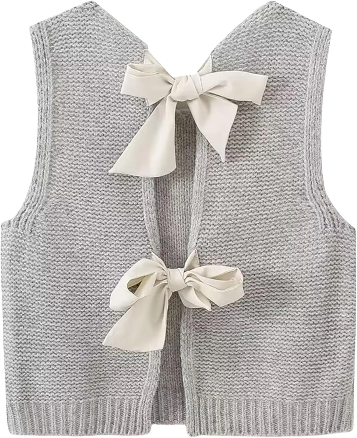 Bow Tie Back Sweater Vest for Women, Y2k Sweater Vest Top Casual Crop Knit Cardigan Vest, Crewneck Sleeveless Knit Vest