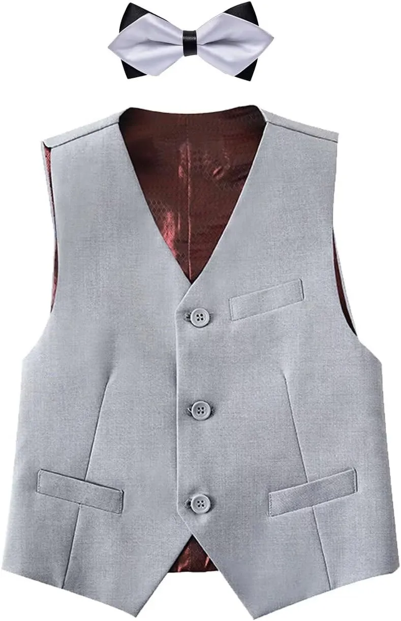 Boy's 3 Button Formal Suit Vest and Bow Tie Set