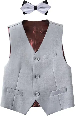 Boy's 3 Button Formal Suit Vest and Bow Tie Set