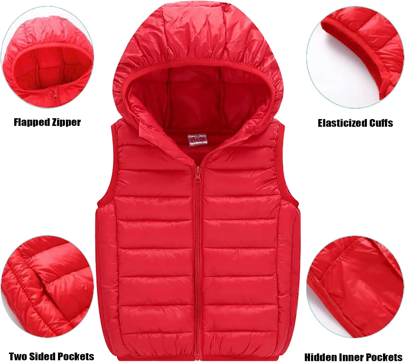 Boys Girls' Light Weight Hooded Down Vest,Kids Puffer Sleeveless Jacket Zipper Pocket