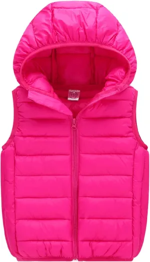 Boys Girls' Light Weight Hooded Down Vest,Kids Puffer Sleeveless Jacket Zipper Pocket