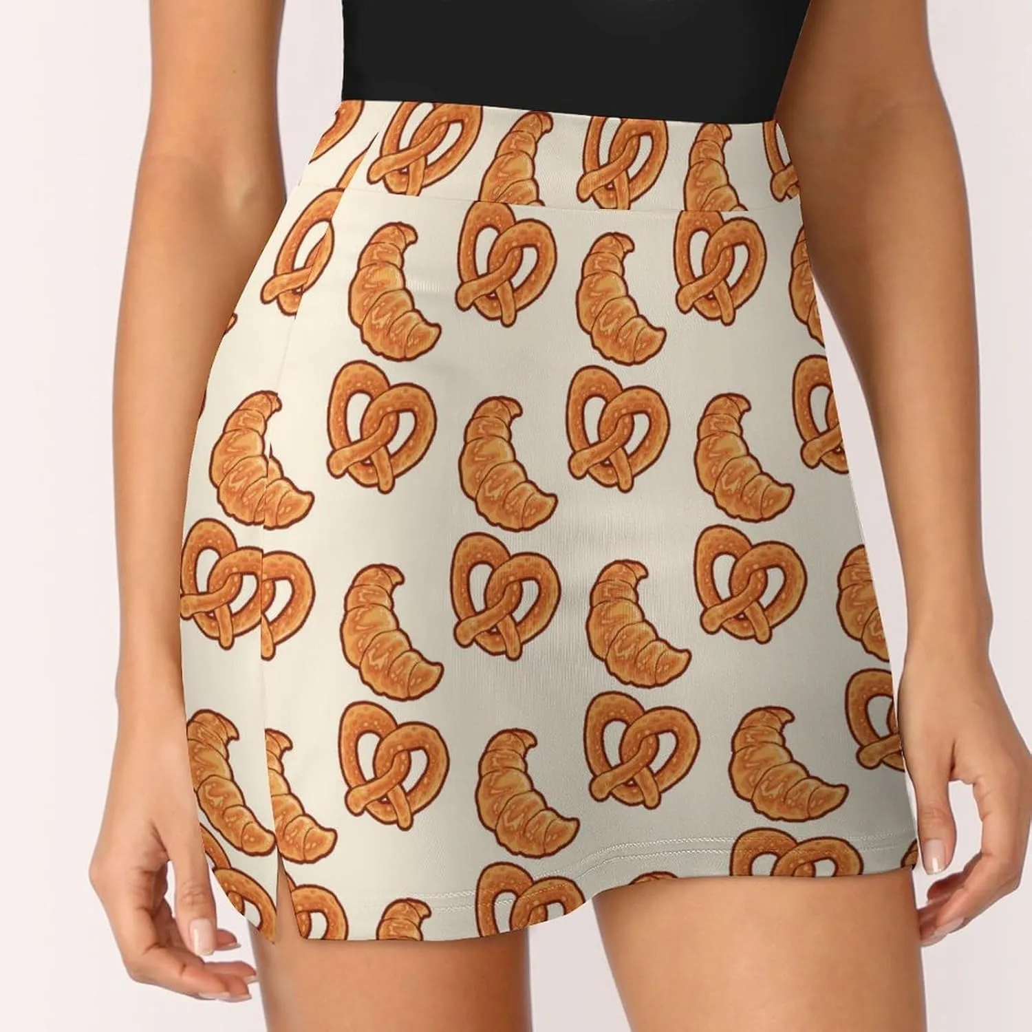 Bread and Bakery Pattern Women's Mini Tennis Skirt with Shorts Underneath Athletic Workout Cute Skorts