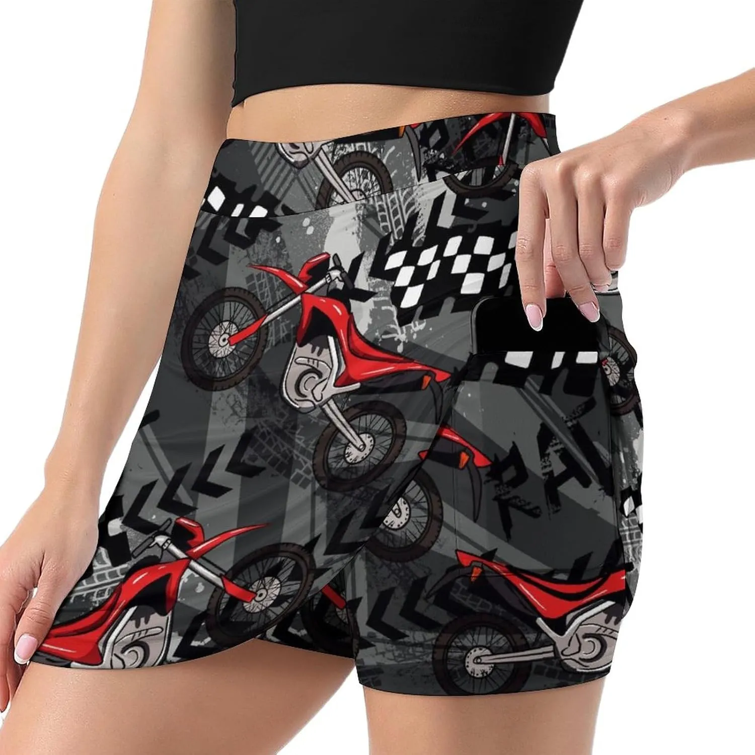 Bright Motorcycles Pattern Women's Mini Tennis Skirt with Shorts Underneath Athletic Workout Cute Skorts