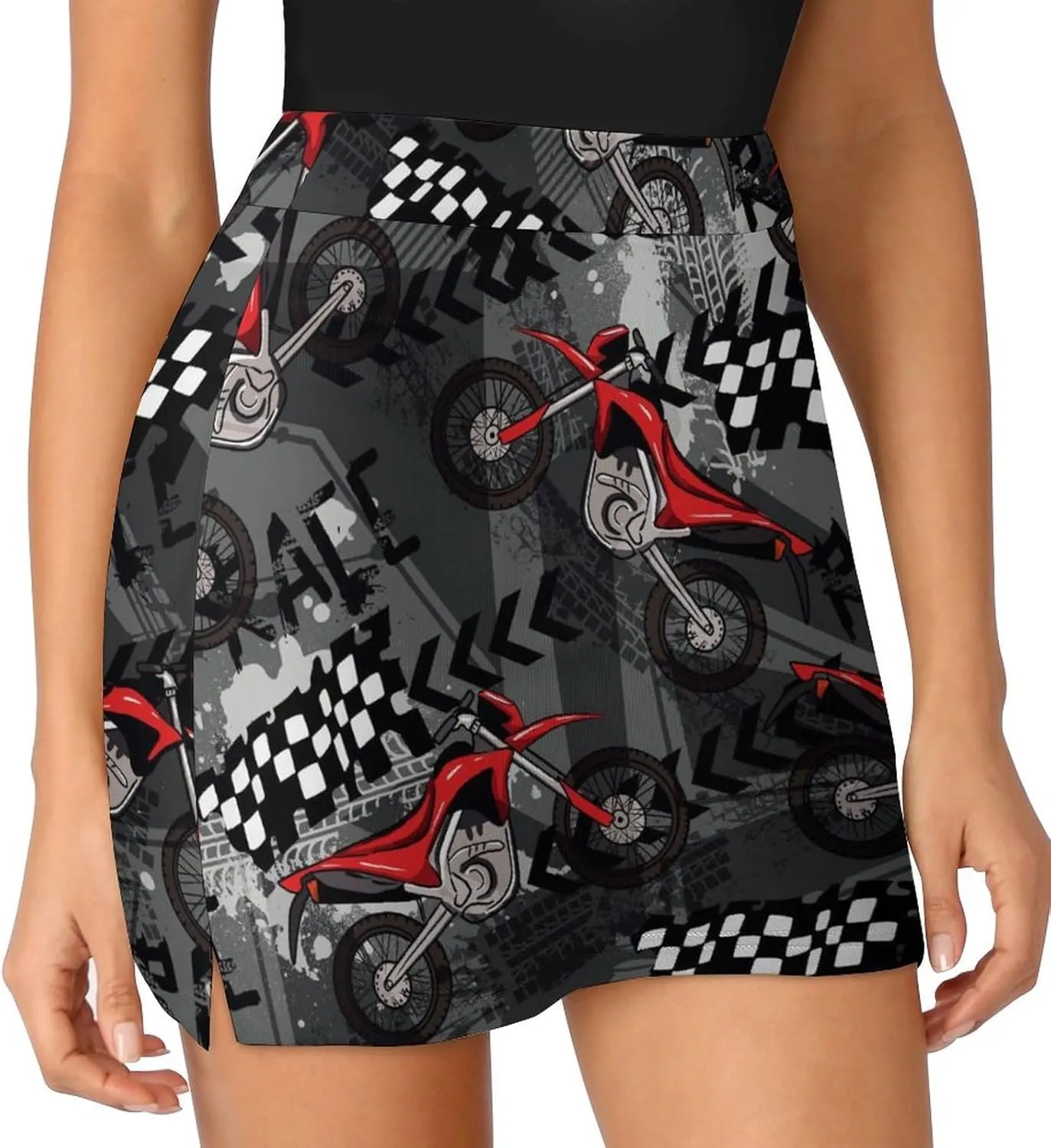 Bright Motorcycles Pattern Women's Mini Tennis Skirt with Shorts Underneath Athletic Workout Cute Skorts
