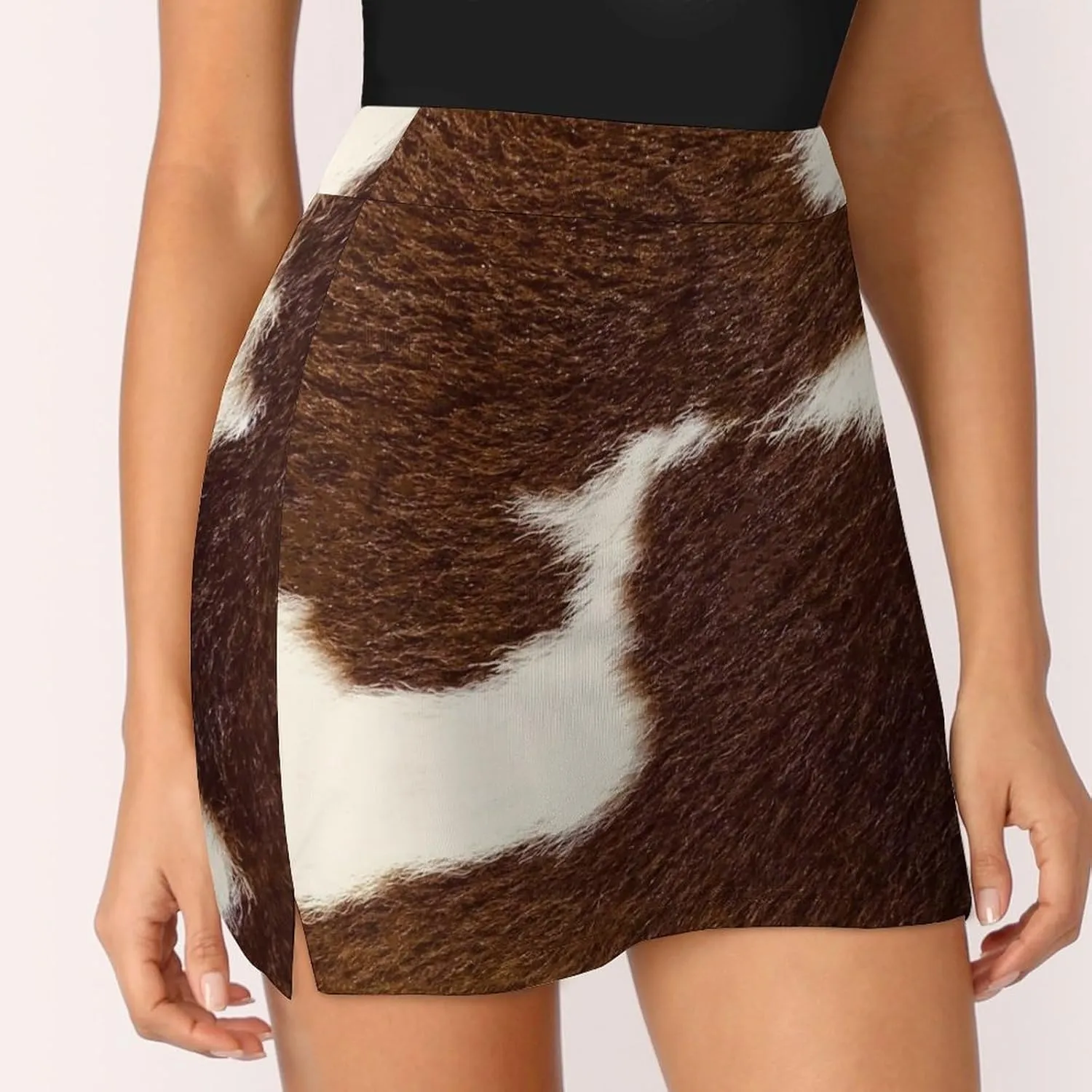Brown and White Cow Hide Women's Mini Tennis Skirt with Shorts Underneath Athletic Workout Cute Skorts