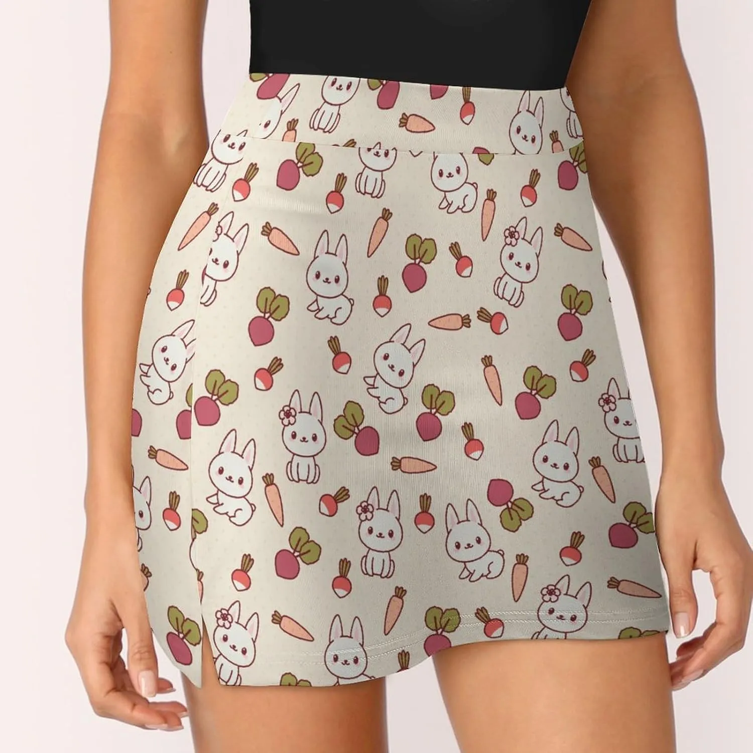 Bunny Rabbit with Vegetables Women's Mini Tennis Skirt with Shorts Underneath Athletic Workout Cute Skorts