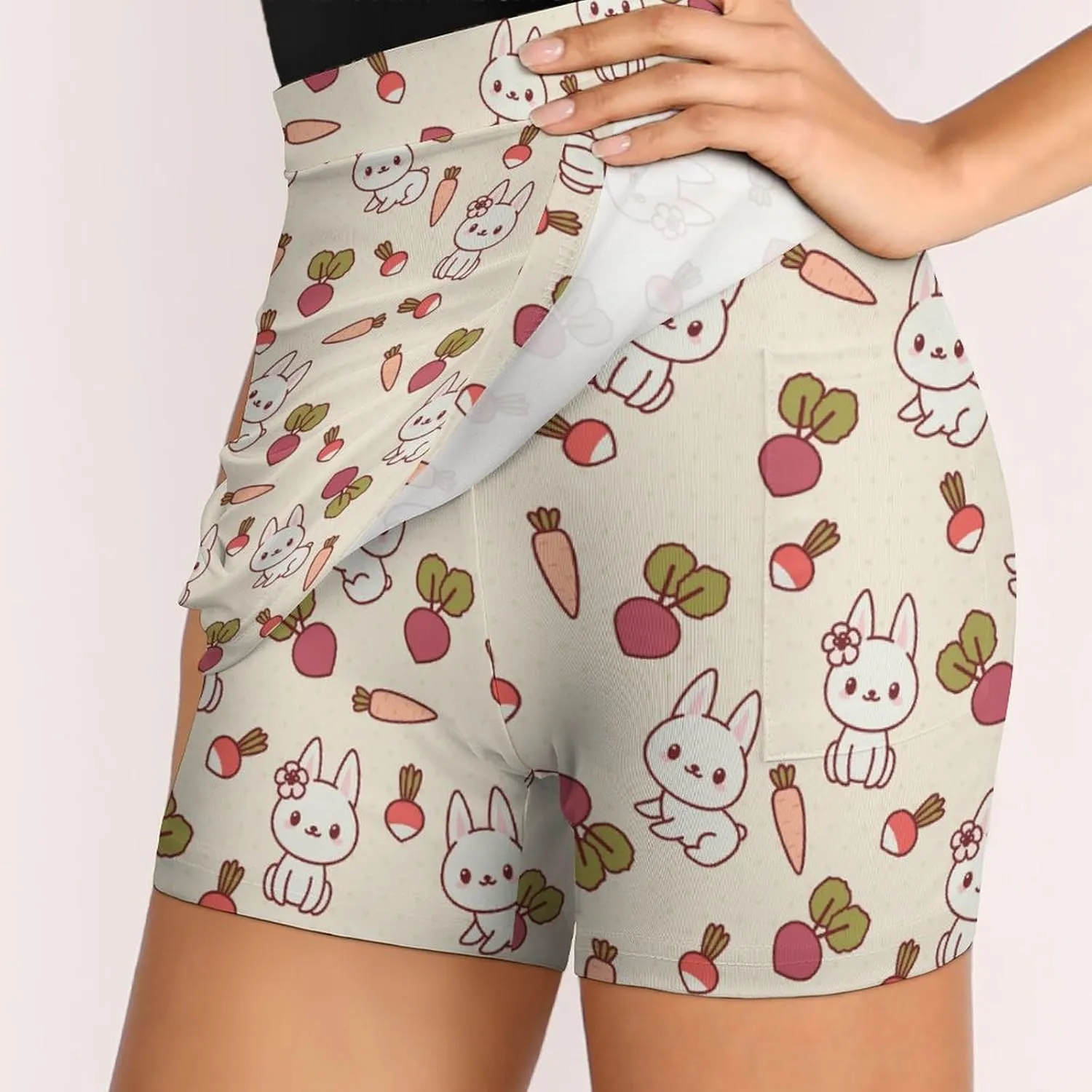 Bunny Rabbit with Vegetables Women's Mini Tennis Skirt with Shorts Underneath Athletic Workout Cute Skorts