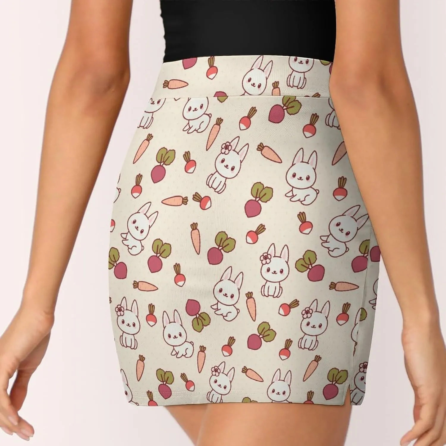 Bunny Rabbit with Vegetables Women's Mini Tennis Skirt with Shorts Underneath Athletic Workout Cute Skorts