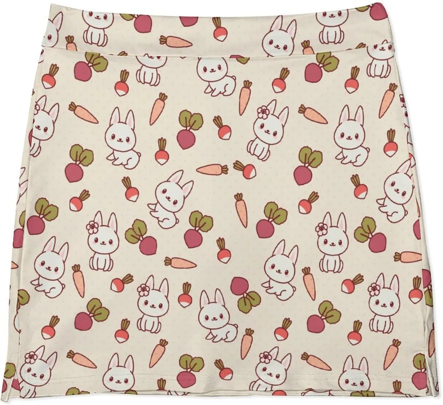 Bunny Rabbit with Vegetables Women's Mini Tennis Skirt with Shorts Underneath Athletic Workout Cute Skorts