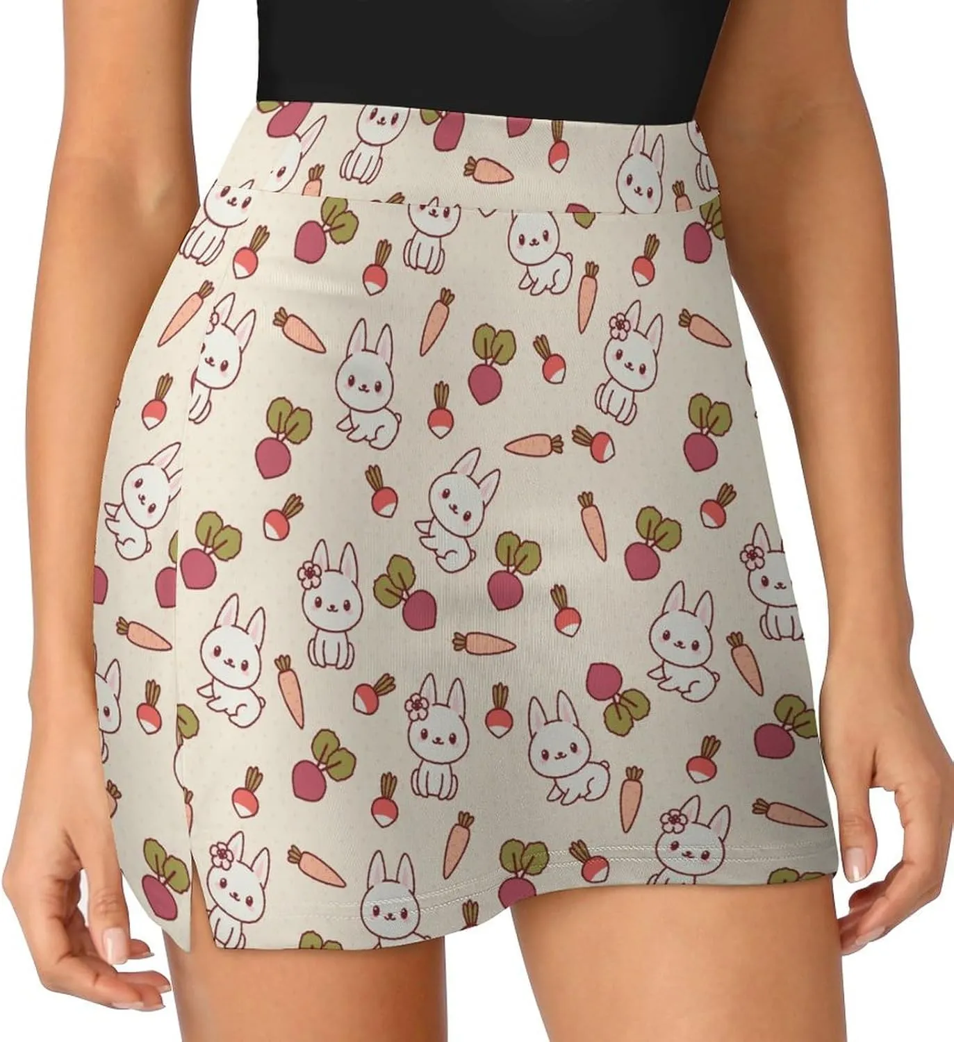 Bunny Rabbit with Vegetables Women's Mini Tennis Skirt with Shorts Underneath Athletic Workout Cute Skorts