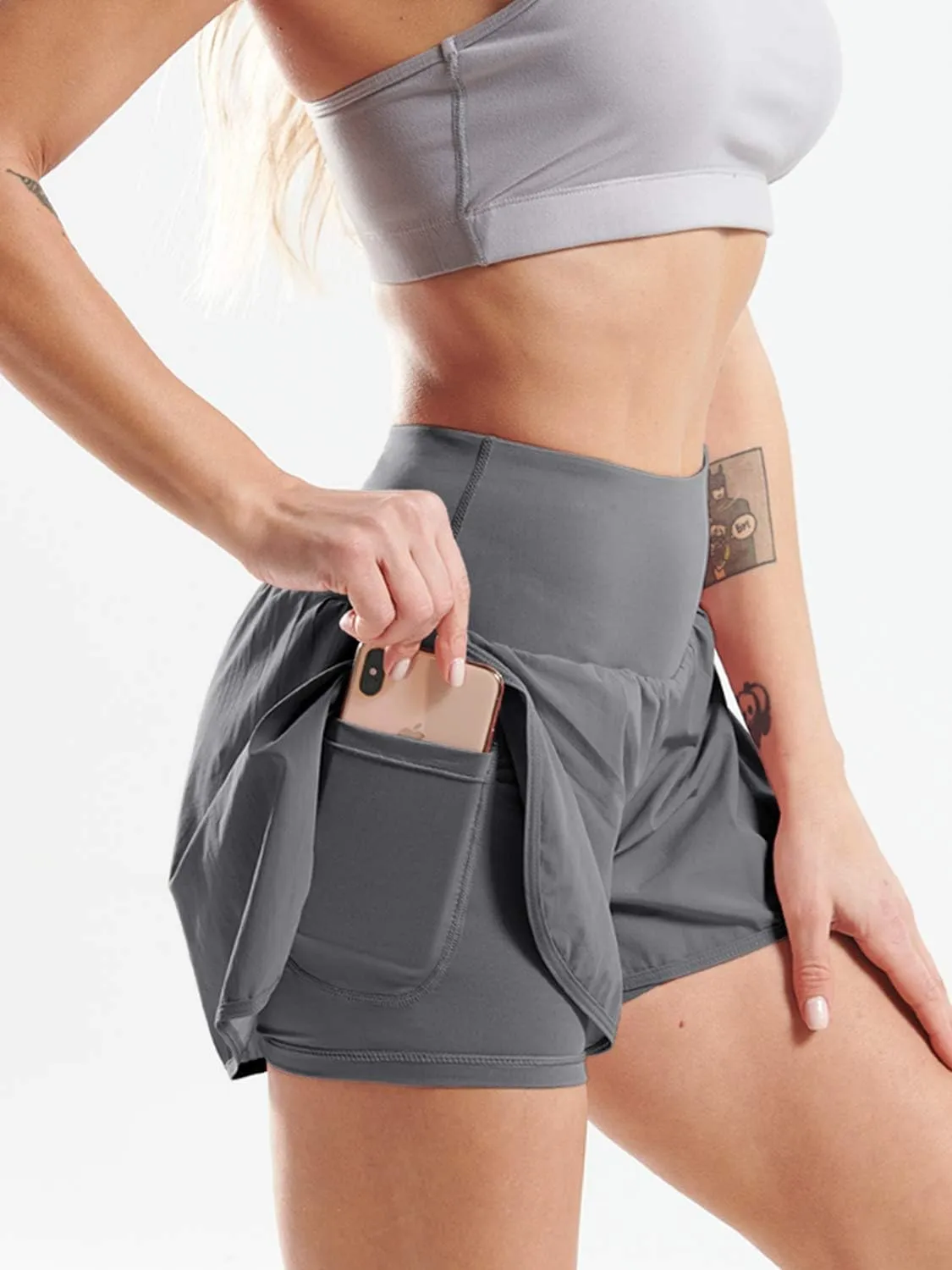 CADMUS 2 in 1 Women's Workout Shorts for Athletic Gym Running Shorts with Phone Pockets