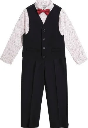 Calvin Klein Boys' 4-Piece Formal Suit Set, Vest, Pants, Collared Dress Shirt, and Tie