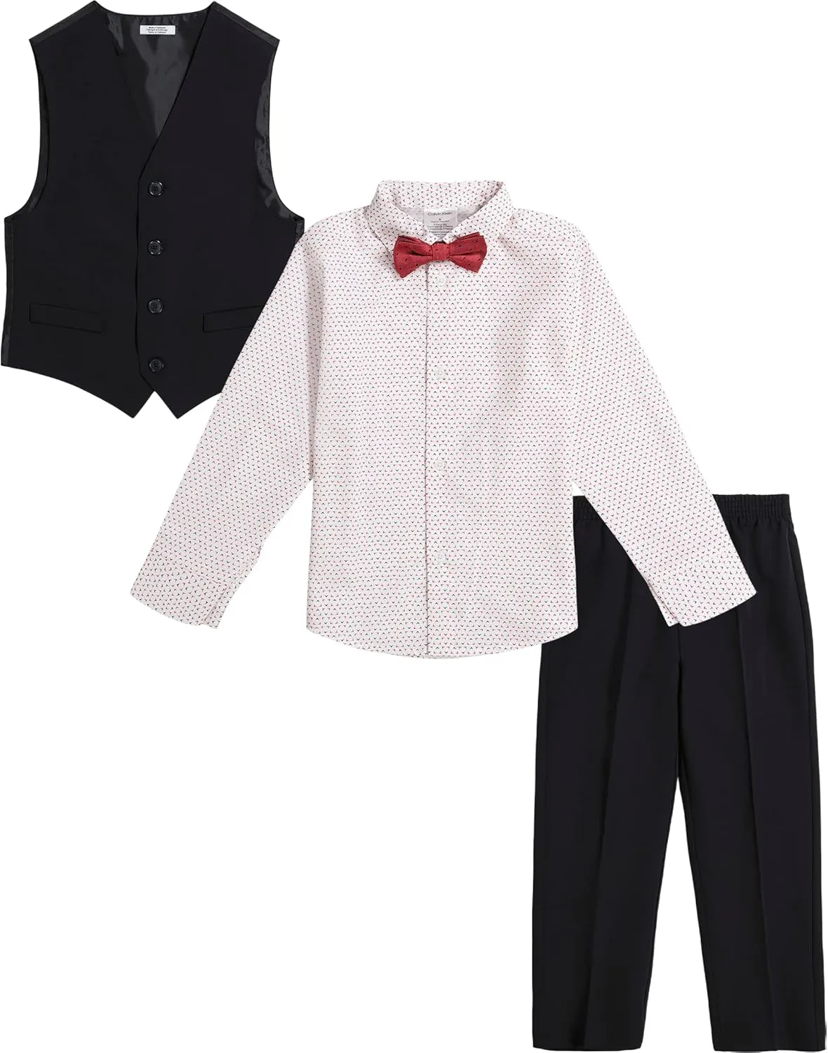 Calvin Klein Boys' 4-Piece Formal Suit Set, Vest, Pants, Collared Dress Shirt, and Tie