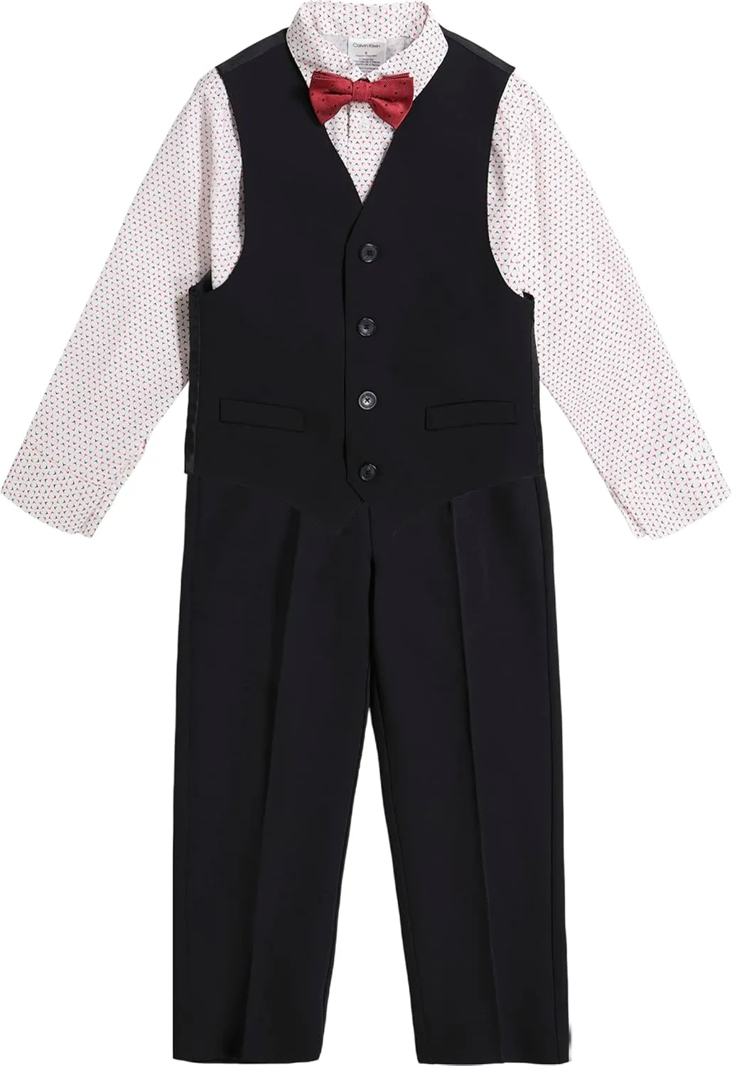 Calvin Klein Boys' 4-Piece Formal Suit Set, Vest, Pants, Collared Dress Shirt, and Tie
