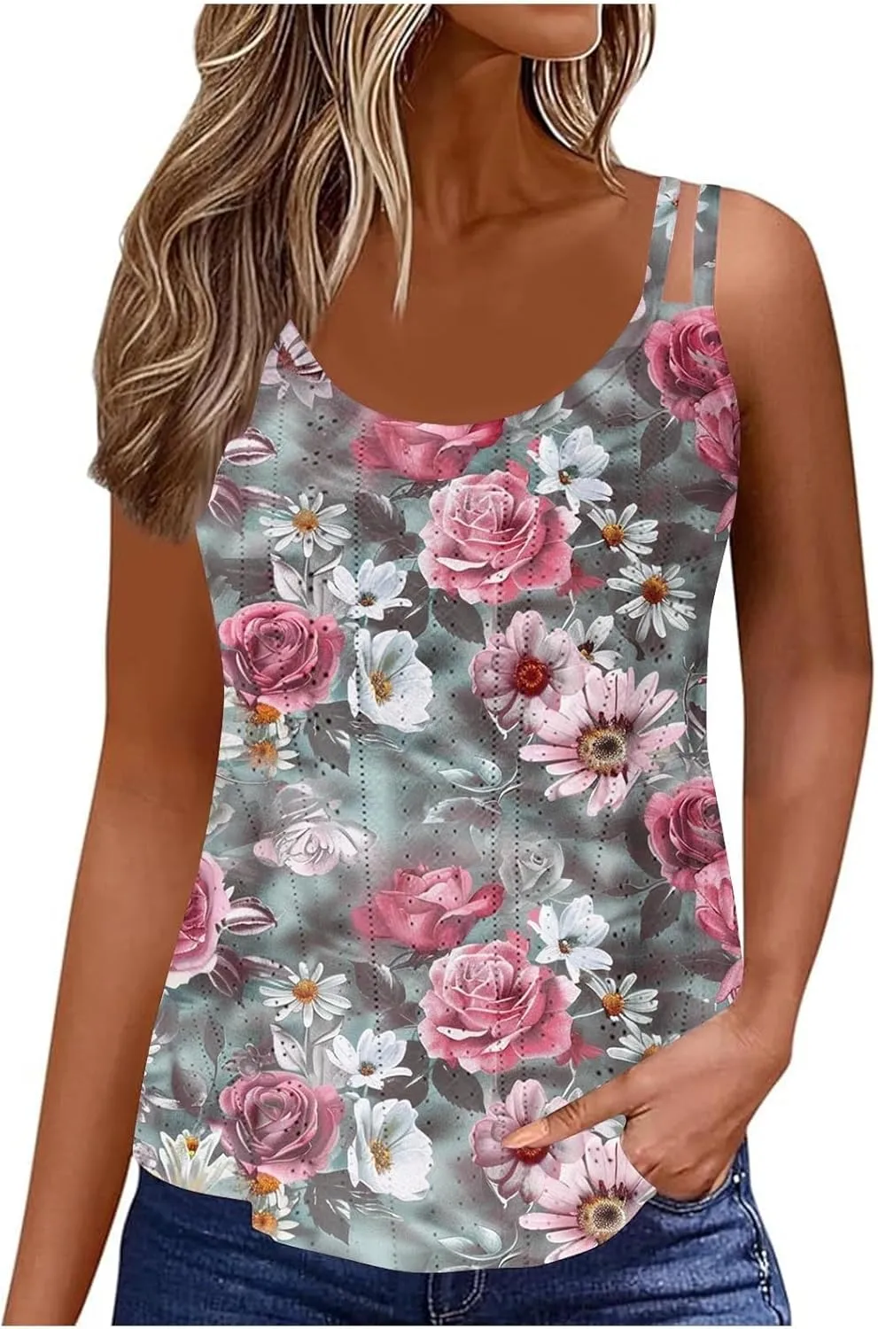 Camisole Tops for Women Eyelet Casual Tank Tee Sundress Sleeveless Cleavage Racerback Basic Fashion Clothes